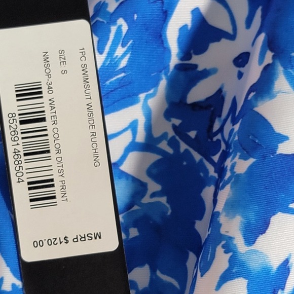 NICOLE MILLER Swimsuit Flattering‎ Ruched Tropical blue floral botanical Small - Picture 14 of 14